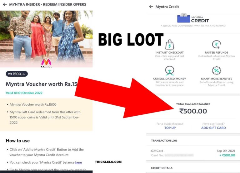 [Big Loot] Myntra insider Points Loot – Myntra Gift Card redeemed from this offer with 1000 supercoins